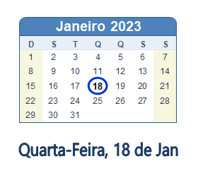 Dia 18 de janeiro de 2023