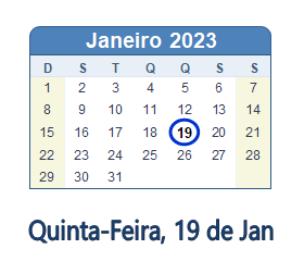 Dia 19 de janeiro de 2023