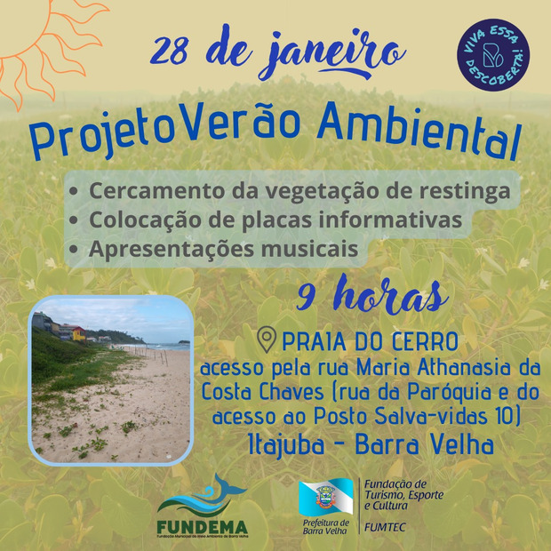 Barra Velha - Projeto Verão Ambiental acontece no sábado (28) na praia do Cerro
