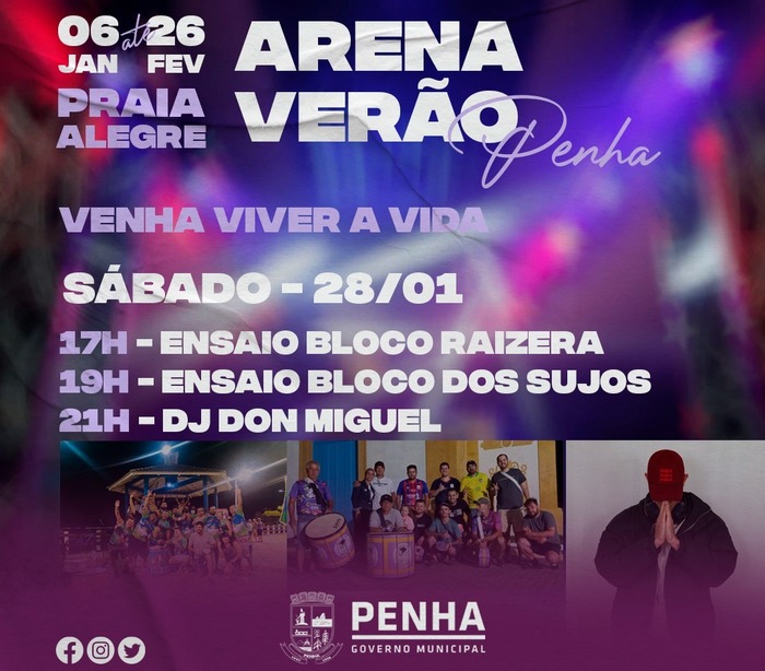 Penha - Arena Verão confirma atrações musicais deste final de semana na Praia Alegre