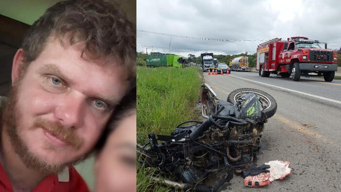 Na BR-280 - Motociclista morre ao bater de frente com caminhão-tanque no bairro Corticeira