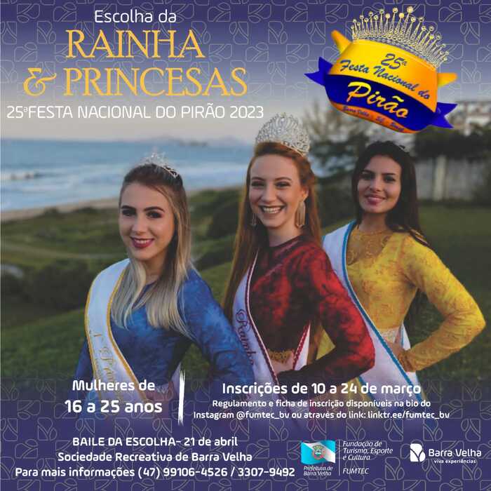 Barra Velha - Estão abertas as inscrições para as realezas da 25ª Festa Nacional do Pirão