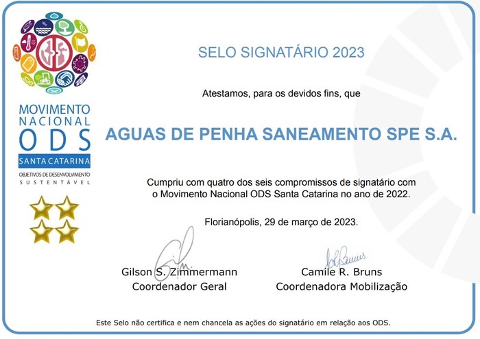 Águas de Penha recebe o selo Signatário ODS 2023