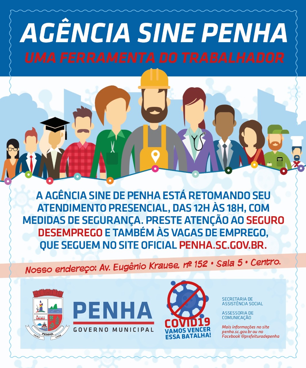 Sine de Penha retoma atendimento presencial e exige uso de máscaras à população