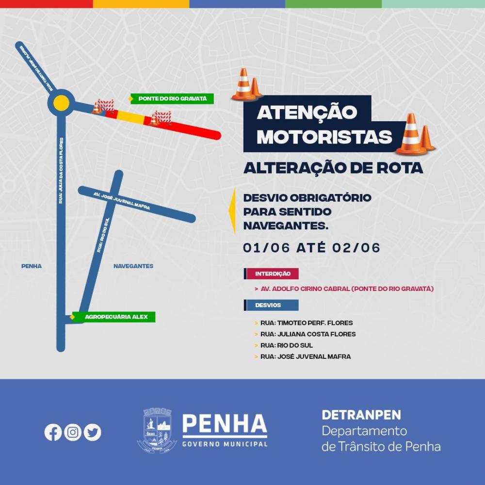 Penha - Ponte do Rio Gravatá será interditada amanhã e sexta-feira 