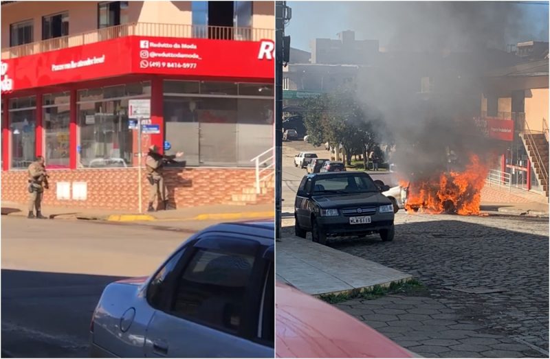 Timbó Grande – Bando assalta Banco do Brasil, faz reféns e incendeia carro na fuga