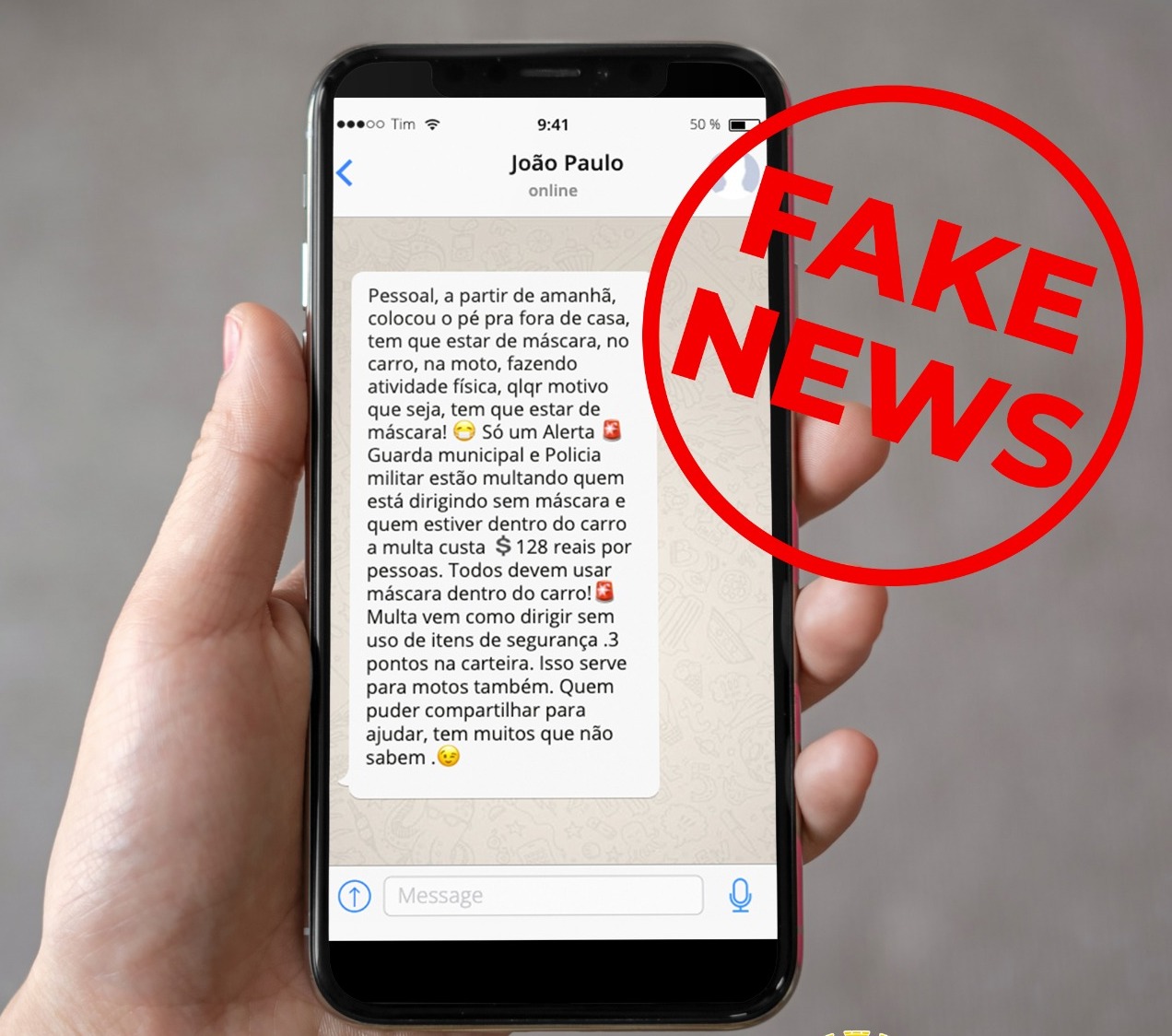 Fake News: É falsa a mensagem de WhatsApp sobre obrigatoriedade de dirigir com máscaras que circula na região