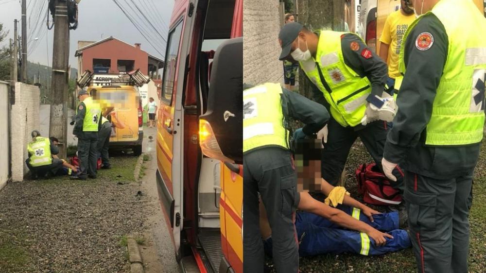 Penha - Trabalhador sofre queda de poste durante instalação de internet no bairro Santa Lídia