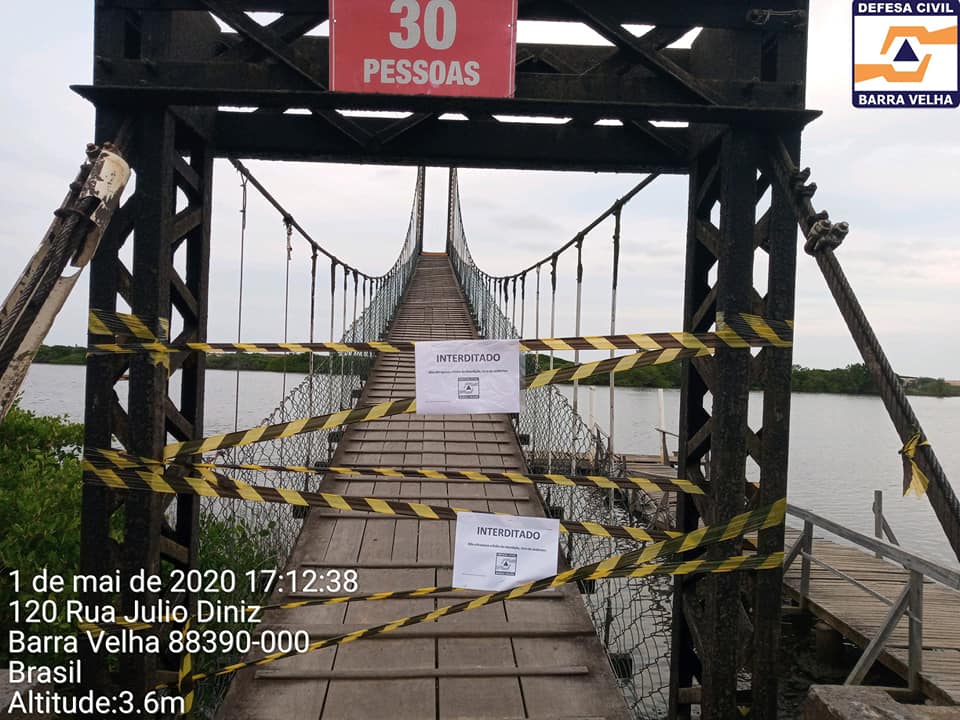 Perigo: Ponte Pênsil da Lagoa da Barra Velha é interditada pela Defesa Civil