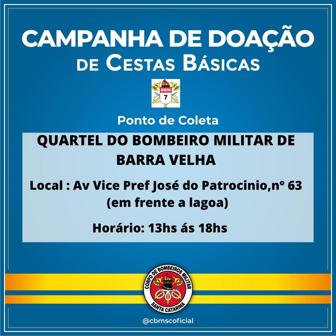Doação: Bombeiros Militar de Barra Velha começa a arrecadar alimentos de cestas básicas para família necessitadas